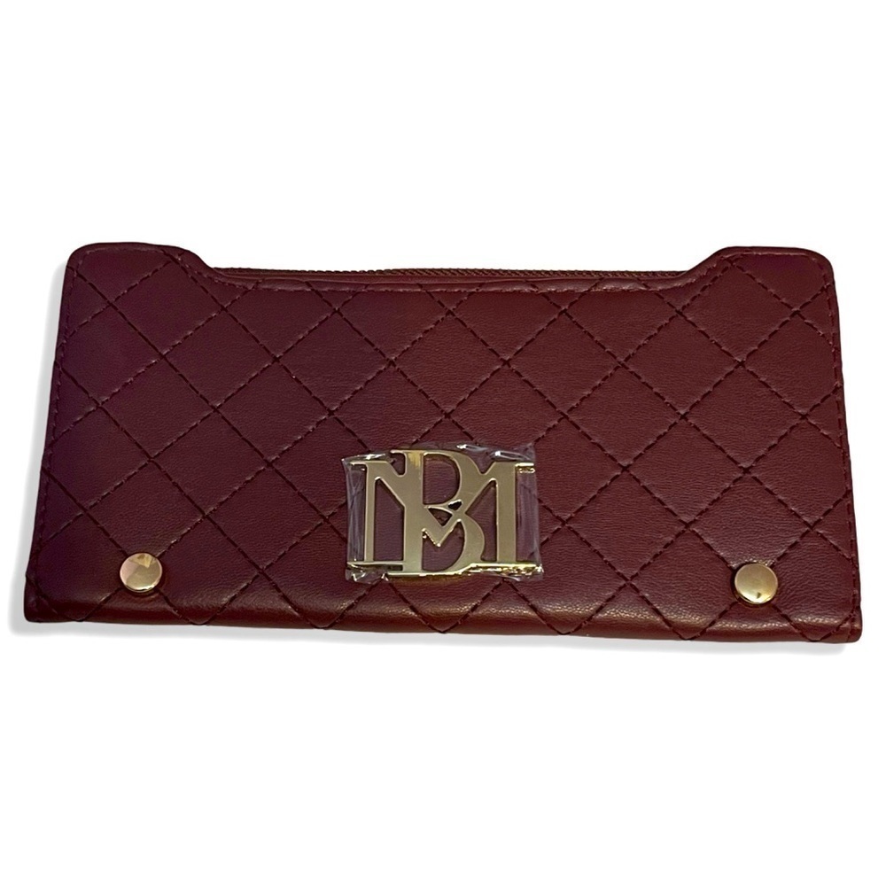 Badgley Mischka Plum Quilted Long Wallet